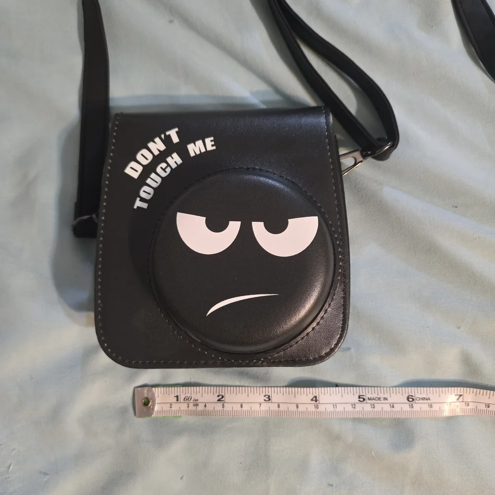Black Camera Crossbody Bag with Graphic Design